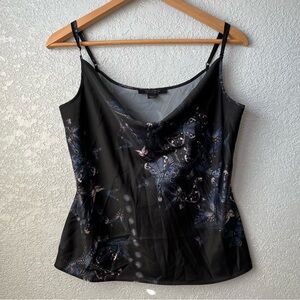 AllSaints Black Butterfly Print Camisole Slip Top Dark Romantic Size 6
